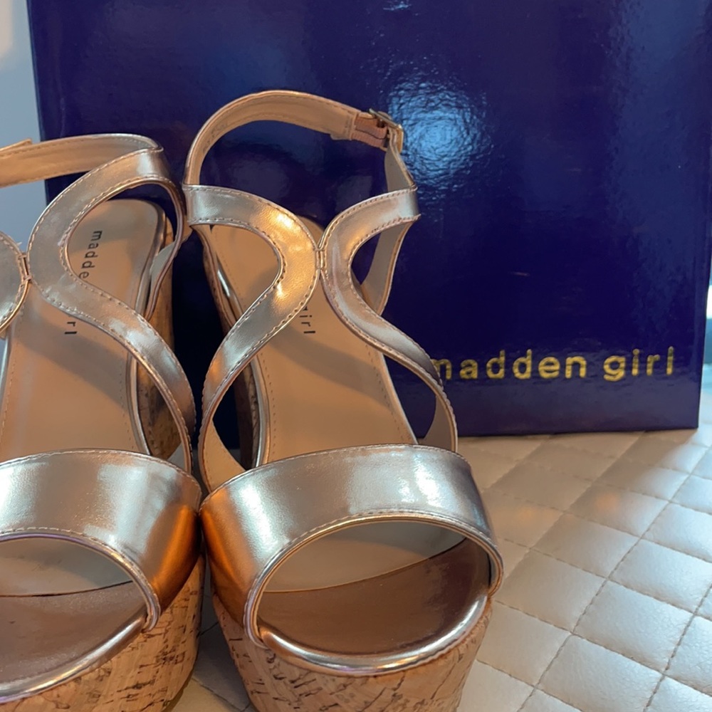 Madden Girl Rose Gold Metallic Wedge Sandals